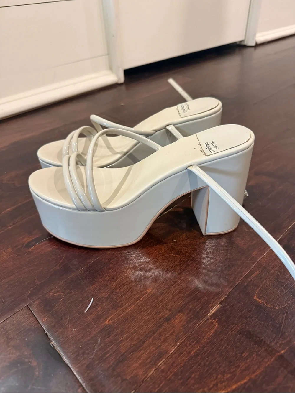 Jeffrey Campbell White Patent Multi-Strap Platform Sandals